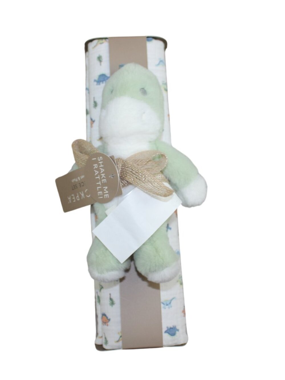 ChickPea Dinosaur Muslin Blanket Plush Rattle Toy Set Baby Infant Boys White NWT